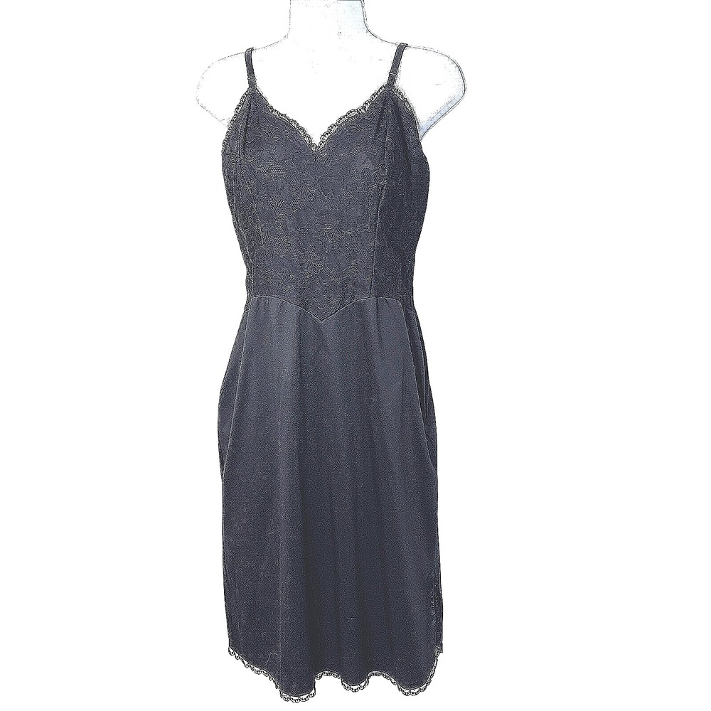Vtg Vanity Fair Lace Slip Dress Womens 34 (S) Pinup Retro Goth Chemise LBD USA